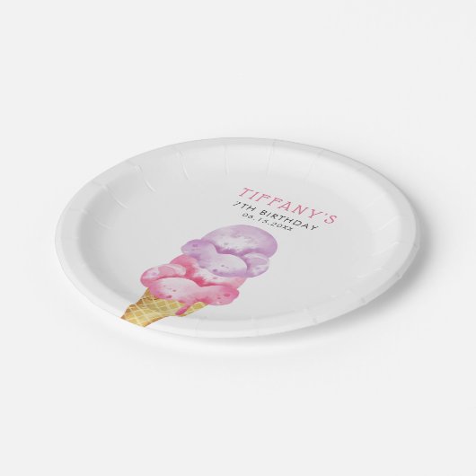 アイスクリームピンクガールズバースデーパーティー ペーパープレート (アングル)
