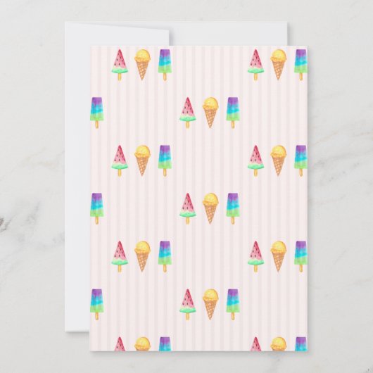 アイスクリームピンクストライプのの夏の赤ちゃんシャワー 招待状 (裏面)