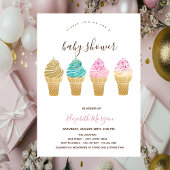 アイスクリームピンクストライプのベビーシャワー 招待状