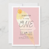 アイスクリームピンクストライプの女の子1st誕生日 招待状 (正面)