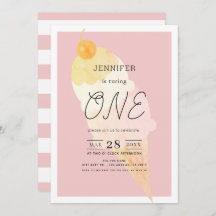 アイスクリームピンクストライプの女の子1st誕生日