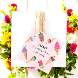 アイスクリームピンクブルーグリーンサンキューメッセージカード フェイバータグ