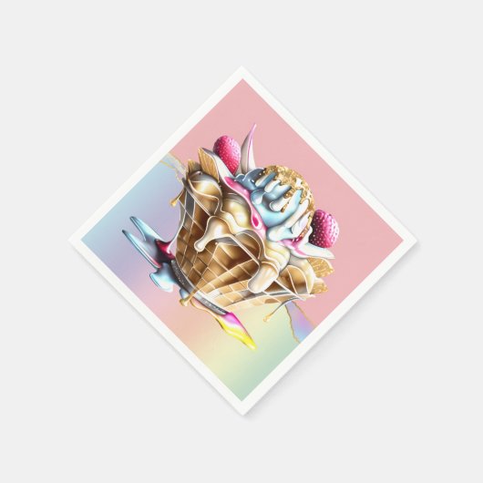 アイスクリームピンクブルーサンデアワッフルコーンデザート スタンダードカクテルナプキン (角)
