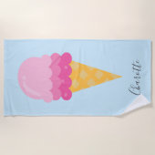 アイスクリームピンクブルーモノグラムのスクリプト ビーチタオル (正面)