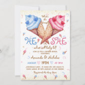 アイスクリームピンクブルー金ゴールド性別の表示 招待状 (正面)