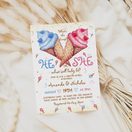 アイスクリームピンクブルー金ゴールド性別の表示 招待状