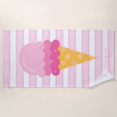 アイスクリームピンク白ストライプ粒モノグラム ビーチタオル (正面)