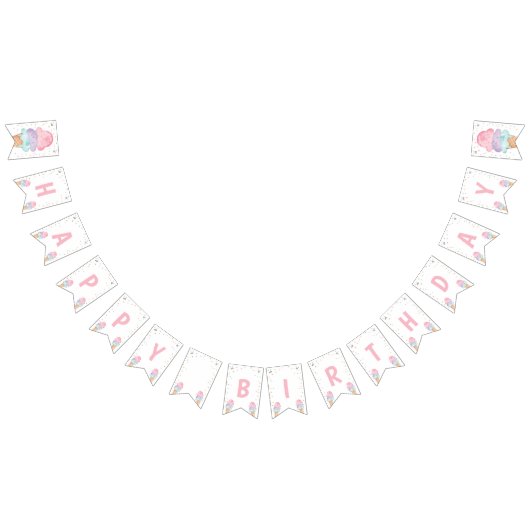 アイスクリームピンク金ゴールドスウィート誕生日ハッピーバースデー バンティングフラッグ (全)