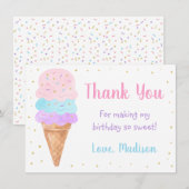 アイスクリームピンク金ゴールドパステル誕生日サンキュー サンキューカード (正面/裏面)
