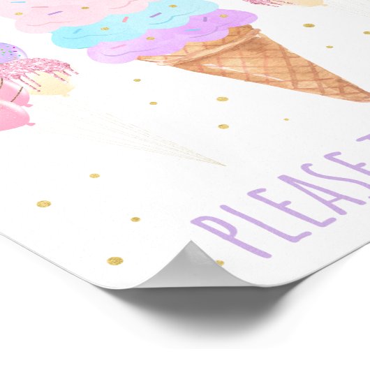 アイスクリームピンク金ゴールドパステル誕生日トリートサイン ポスター (角)