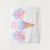 アイスクリームピンク金ゴールドパステル誕生日背景 タペストリー (正面)