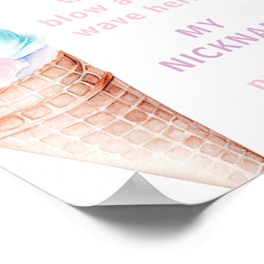 アイスクリームピンク1st誕生日パーティーフォトマイルストーン ポスター (角)