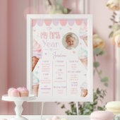 アイスクリームピンク1st誕生日パーティーフォトマイルストーン ポスター