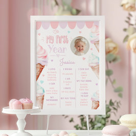 アイスクリームピンク1st誕生日パーティーフォトマイルストーン ポスター