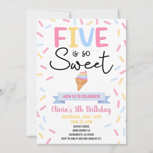 アイスクリームファイブはとても甘い5th誕生日パーティー 招待状 (正面)