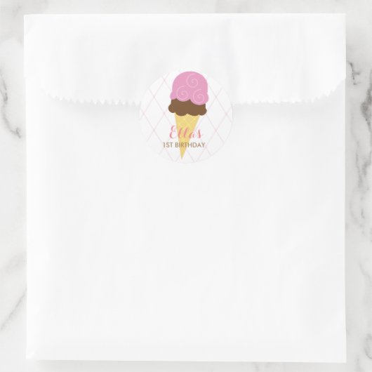 アイスクリームファーストバースデーパーティーのシール ラウンドシール (バッグ)
