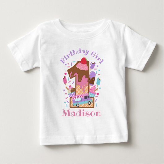 アイスクリームファースト誕生日シャツ誕生日 ベビーTシャツ (正面)