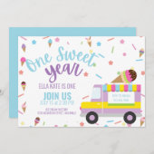 アイスクリームファースト誕生日ベビーガールパーティー 招待状 (正面/裏面)