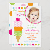 アイスクリームフォトバースデーパーティ招待状 招待状 (正面/裏面)