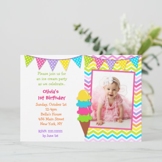 アイスクリームフォト誕生日招待状 招待状 (スタンド正面)