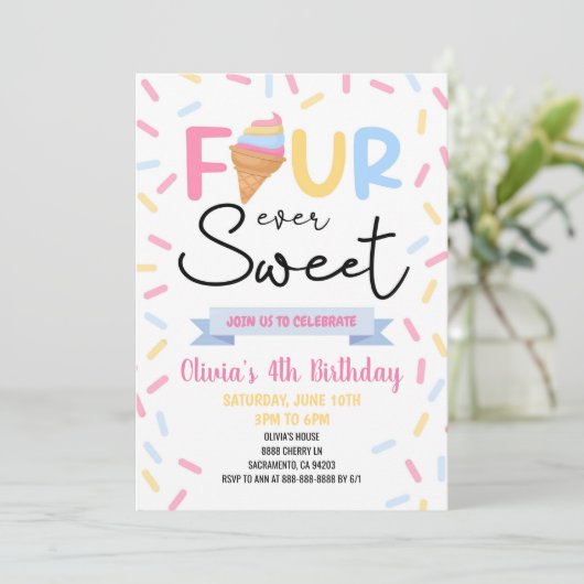 アイスクリームフォーエバースウィート4th誕生日パーティー 招待状 (スタンド正面)