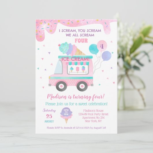アイスクリームフォー4th誕生日パーティの招待状 セーブザデート (スタンド正面)