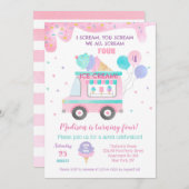 アイスクリームフォー4th誕生日パーティの招待状 セーブザデート (正面/裏面)