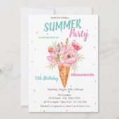 アイスクリームフラワーズフルーツサマー誕生日 招待状 (正面)