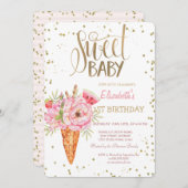 アイスクリームフラワーズフルーツダイヤモンド誕生日 招待状 (正面/裏面)