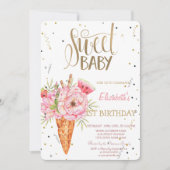 アイスクリームフラワーズフルーツ誕生日 招待状 (正面)