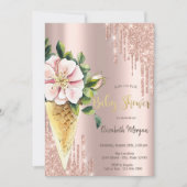 アイスクリームフラワーバラ金ゴールドスイーツベビーシャワー 招待状 (正面)