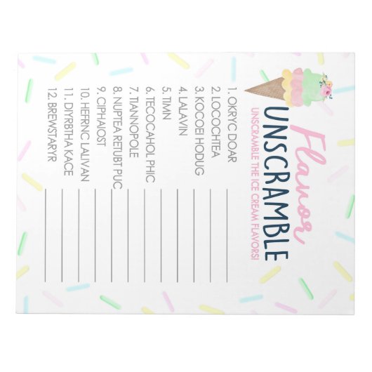 アイスクリームフレーバーのアンスクランブルパーティーゲームパック ノートパッド (正面)