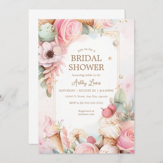 アイスクリームフローラアイスクリームコーン 招待状 (正面/裏面)