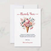 アイスクリームフローラベリクールーガールバースデーパーティー サンキューカード (正面)