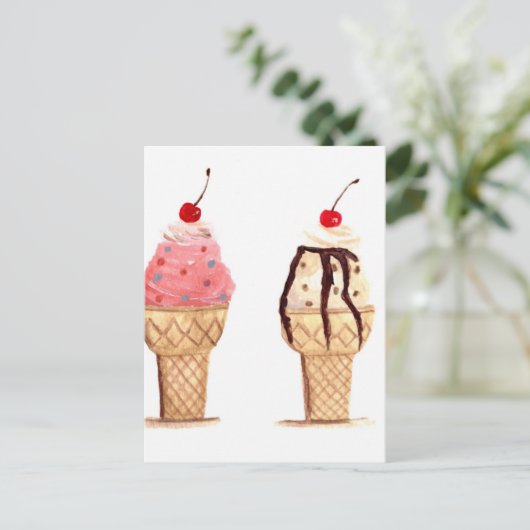 アイスクリームフードウォーター色デザートスイーツ ポストカード (スタンド正面)