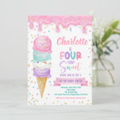 アイスクリームフーバースウィート4th誕生日パーティーピンク 招待状 (スタンド正面)