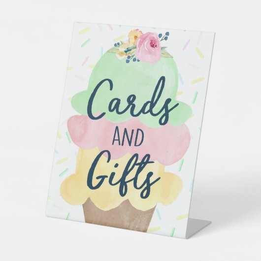 アイスクリームブライダルまたはベビーシャワーカード&ギフト 台座サイン (正面)
