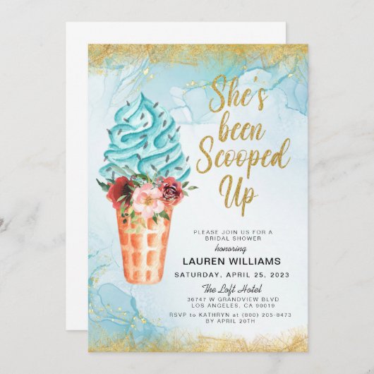 アイスクリームブライダルシャワー招待をスクープ 招待状 (正面/裏面)