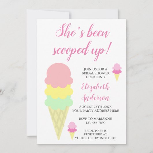 アイスクリームブライダルシャワー招待をスクープ 招待状 (正面)