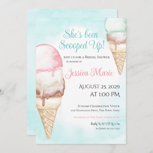 アイスクリームブライダルシャワー招待 招待状 (正面/裏面)