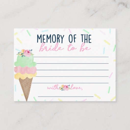 アイスクリームブライダルシャワー花嫁カードの記憶 アドバイスカード (正面)