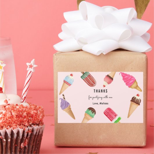 アイスクリームブルーピンクポップシクル 長方形シール (パーティー)