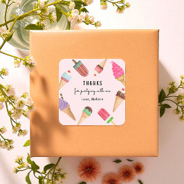 アイスクリームブルーピンクポップスカラフルクル スクエアシール