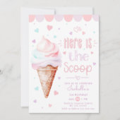 アイスクリームヘアースクープのパステル1歳の誕生日 招待状 (正面)
