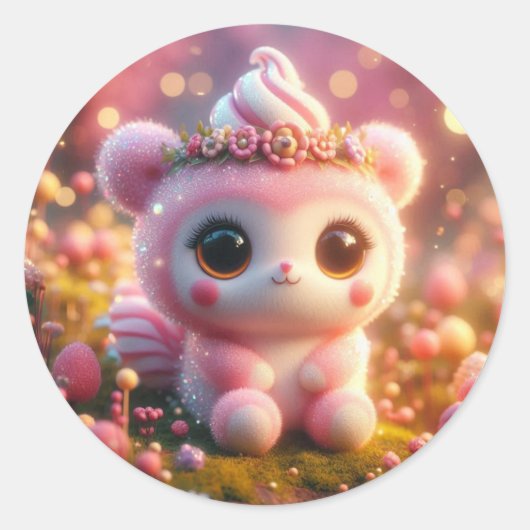 アイスクリームヘア付きシュガーベア ラウンドシール (正面)