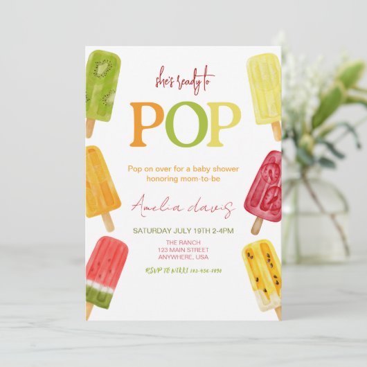 アイスクリームベイビーポップ・アートのシャワーの準備ができた 招待状 (スタンド正面)