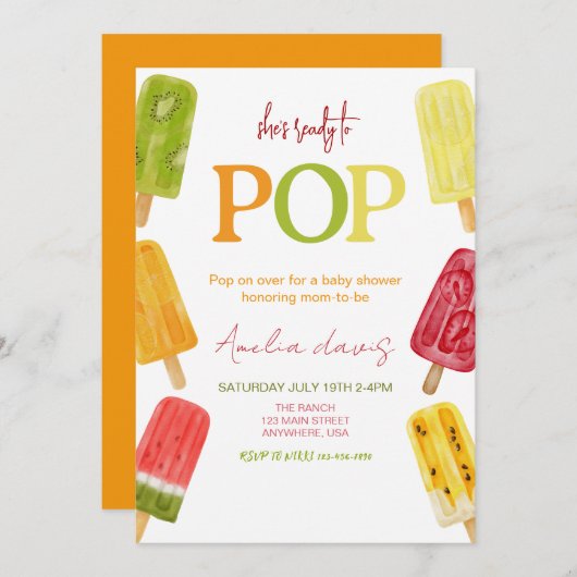 アイスクリームベイビーポップ・アートのシャワーの準備ができた 招待状 (正面/裏面)