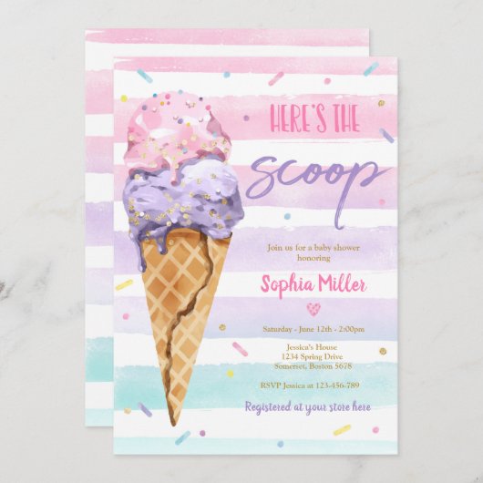アイスクリームベビーシャワーがスクープベビーシャワー 招待状 (正面/裏面)