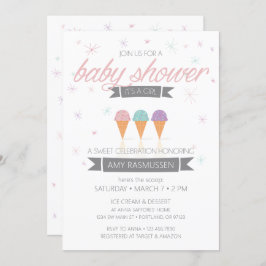 アイスクリームベビーシャワー招待状It a Girl 招待状