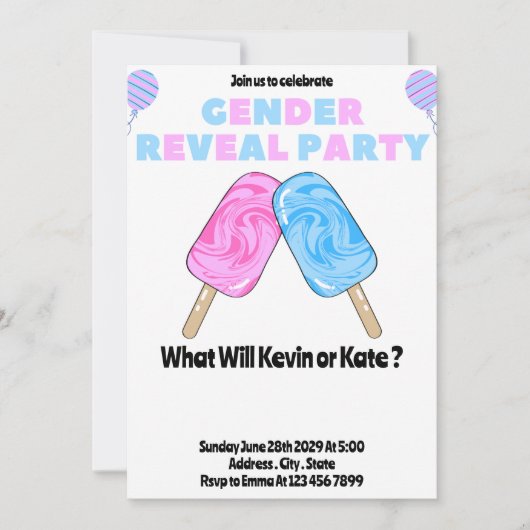 アイスクリームベビー性別表示招待状 招待状 (正面)